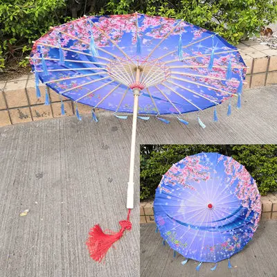 PURPLE BLUE Китайский Шелковый Зонтик Аниме женский Фотография реквизит для косплея античный танцевальный зонтик с кисточками прозрачный японский бумажный Свадебный зонтик - Цвет: PURPLE BLUE
