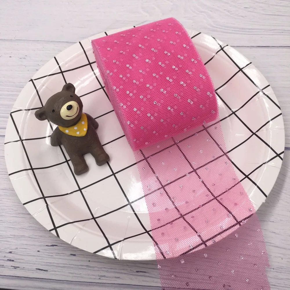 Тюлевая лента с блестками в горошек 6 см 23 м|Ленты для шитья| |