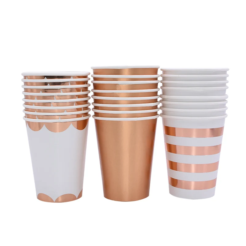 Розовое золото плиты Бумага чашки салфетки трубочки набор одноразовой посуды