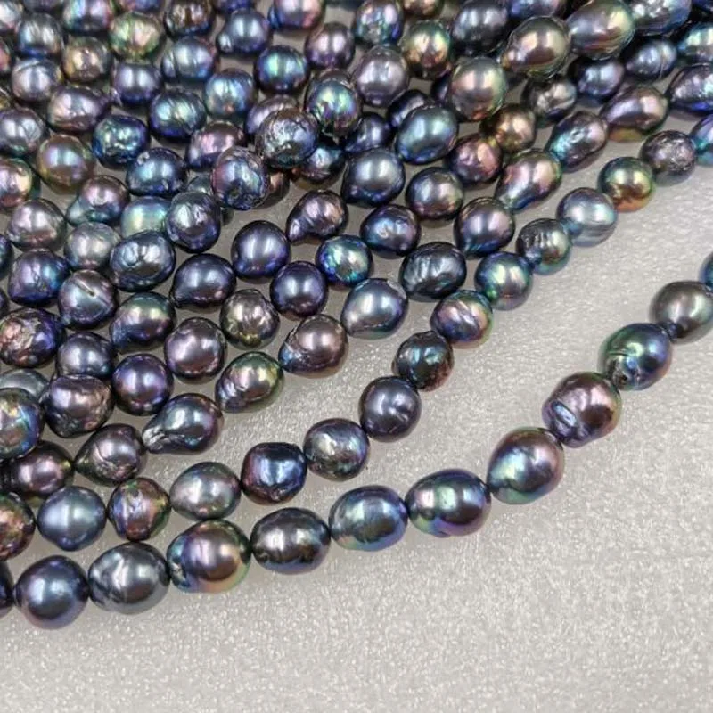 

Lots 3 strands 9-10mm pearls nice peacock black freshwater pearl strings