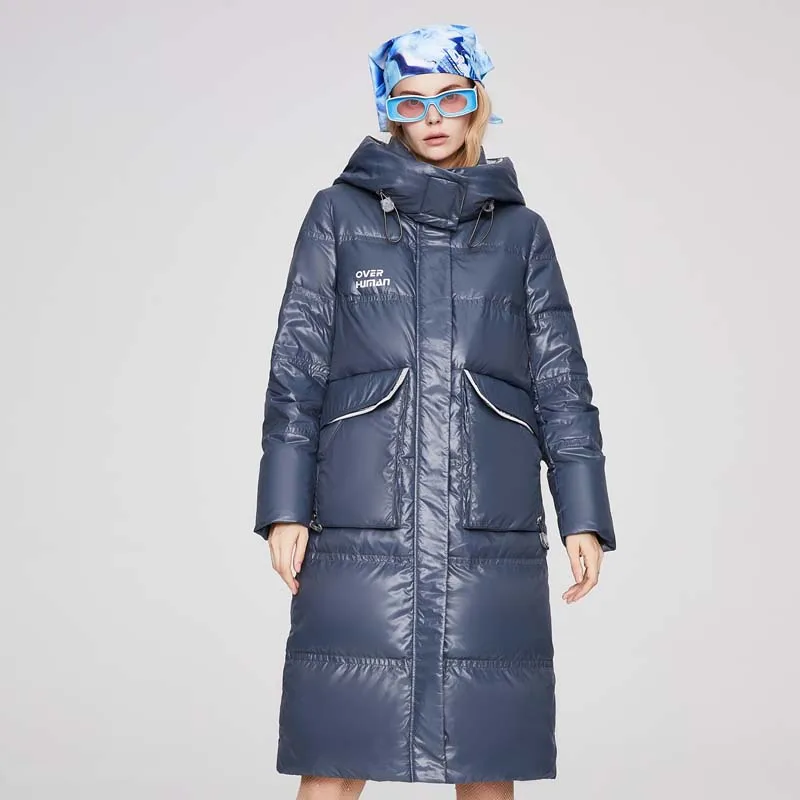 

Женский пуховик с капюшоном, пуховик на белом утином пуху с 3D-принтом, зима 2021