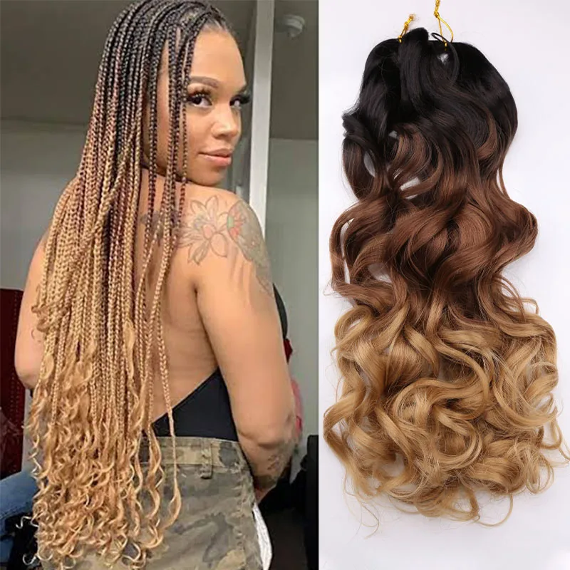

Spiral Curls Synthetic Hair Loose Wave Crochet Braids Hair Pre Stretched Braiding Hair For Women Ombre Black Brown Blonde 22inch