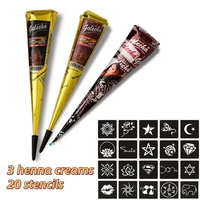 henna tattoo paste 3 colors black brown red henna cones indian temporary tattoo sticker body paint art cream cone for men women