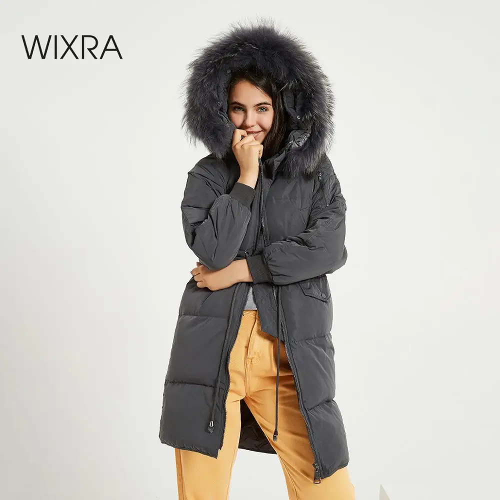 

Wixra зимние длинные куртки женские толстые теплые с большим меховым воротником белые пуховики женские парки с натуральным мехом с капюшоном ...