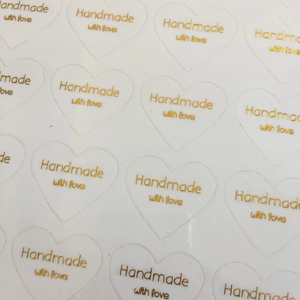 

Free Shipping 100pcs Heart-Shape Self-adhesive Sealing Sticker Transparent PVC Gold Printing Seal Stickers