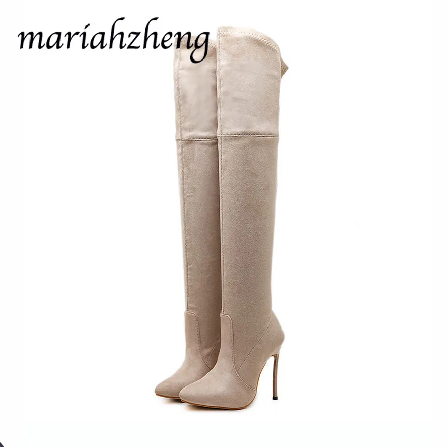 

Mariahzheng 2020 Women Sexy Fashion Knee High Boots Women 11cm Heel Thin Legs Sexy Thigh Tips Point Toe Party Boots Wbl-226