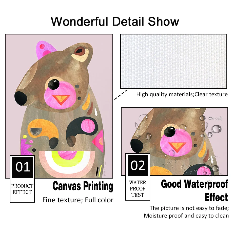 Красочный слон лев леопард Медведь Кролик настенная Картина на холсте