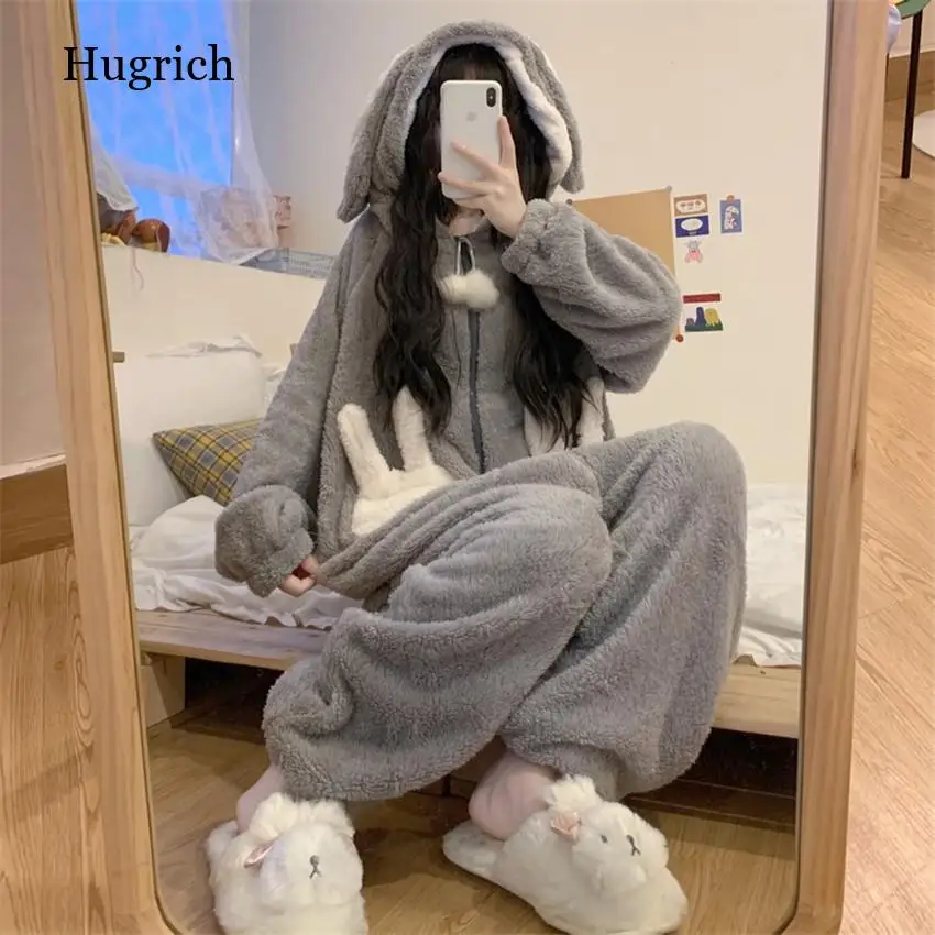 

Autumn Winter Women Grey Long Sleeve Piece Pajamas Nightgown Flannel Nightgowns Girls Sleepwear Cute Princess Coral Fleece