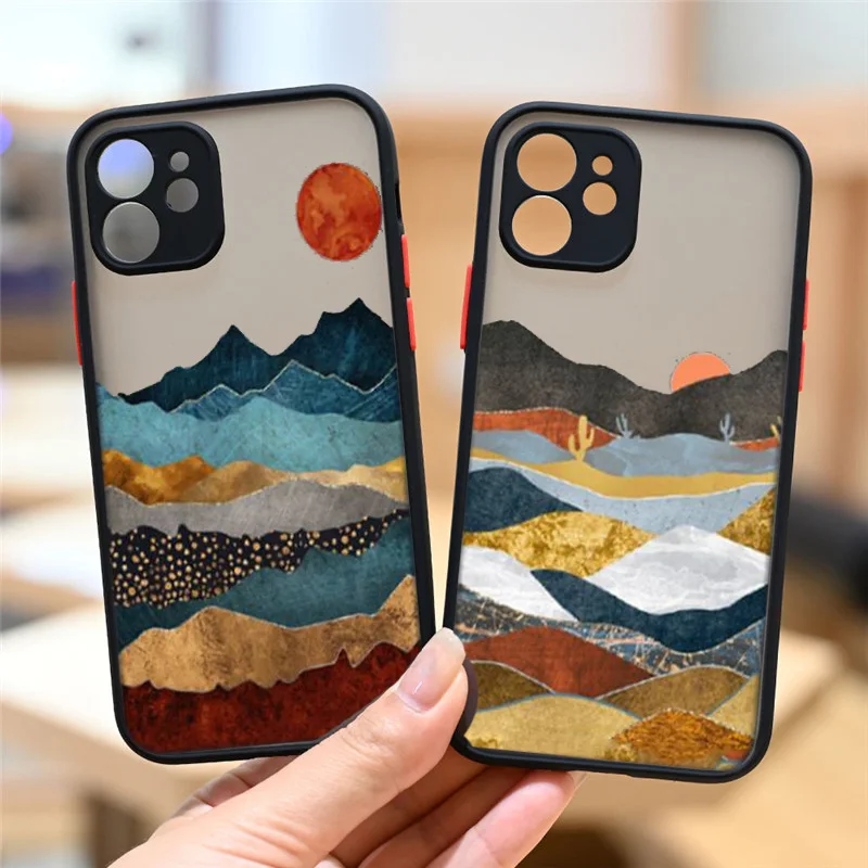 Матовый пластиковый защитный чехол с пейзажем для телефона iPhone 13 11 12 Pro Max Mini 6 7 8 Plus SE 2020 XR XS Max, кожаный чехол-накладка