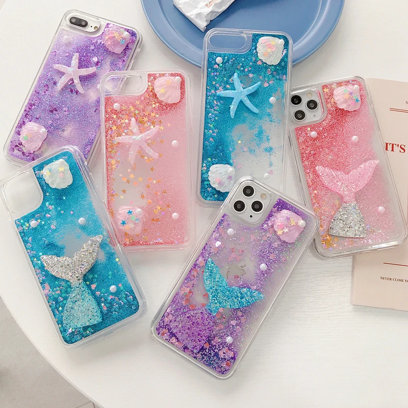 

Quicksand Love Glitter Mermaid Starfish Shell Pearl Cover For iphone X XR XS MAX 6S 7 8 Plus 11 Pro Max 12Pro SE 2020 Phone Case
