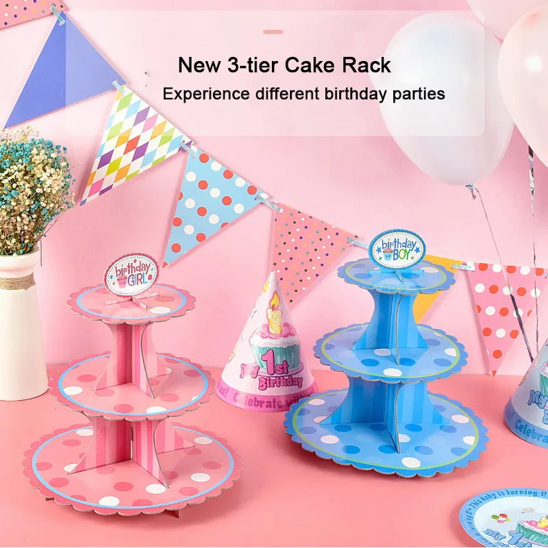 3-Tier Round Cupcake Cardboard Stand Cake And Fruit Plate For Wedding Home Birthday Party Decoration Tools | Дом и сад