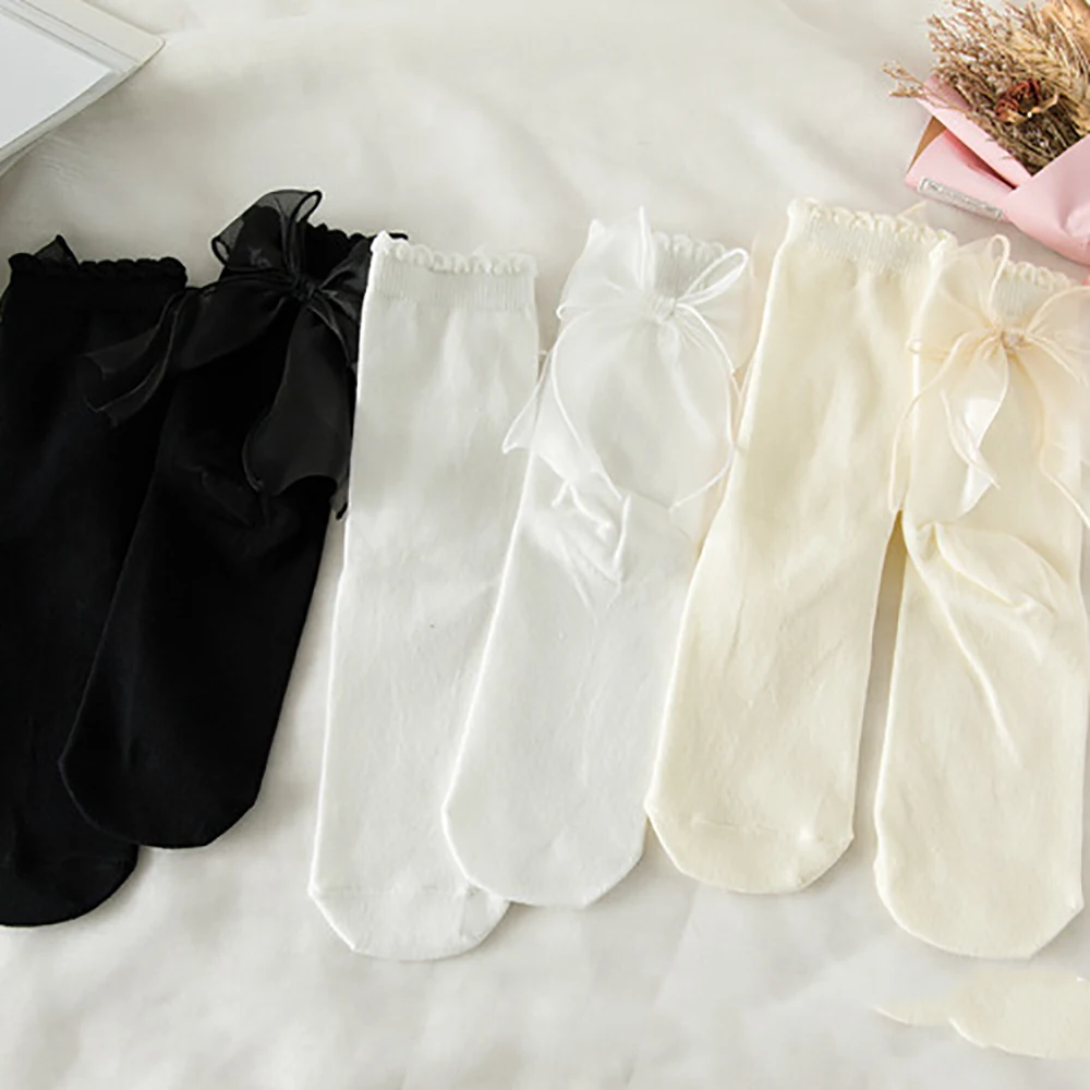 

Lolita Socks Girls Japanese Style Pure Color Cotton Big Bow Lovely Cosplay High Quality Spring Autumn Stage Performance Soft Soc