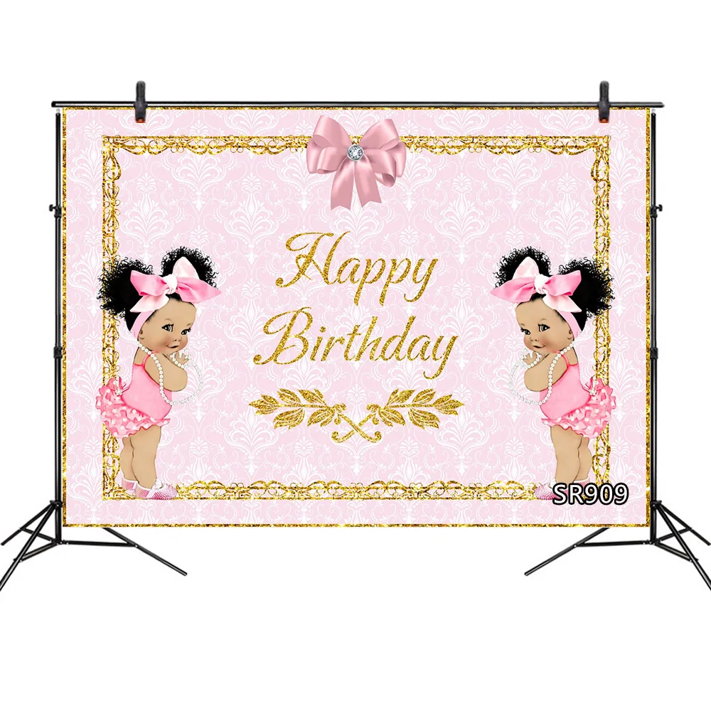 Фон для фотосъемки с днем рождения розовый золотой узор милая девушка