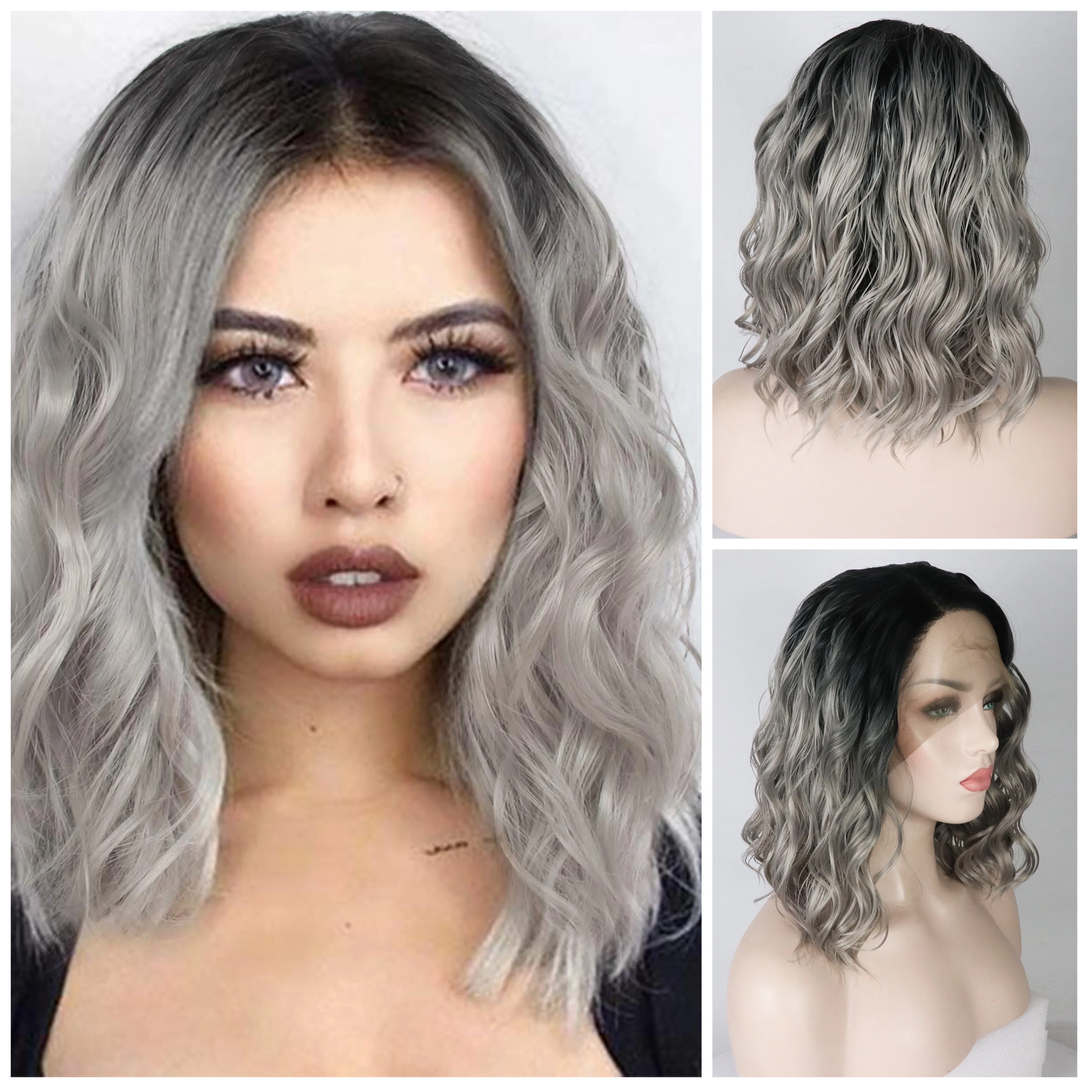 Женские короткие 13×4Lace передние парики синтетические волосы кудрявые для