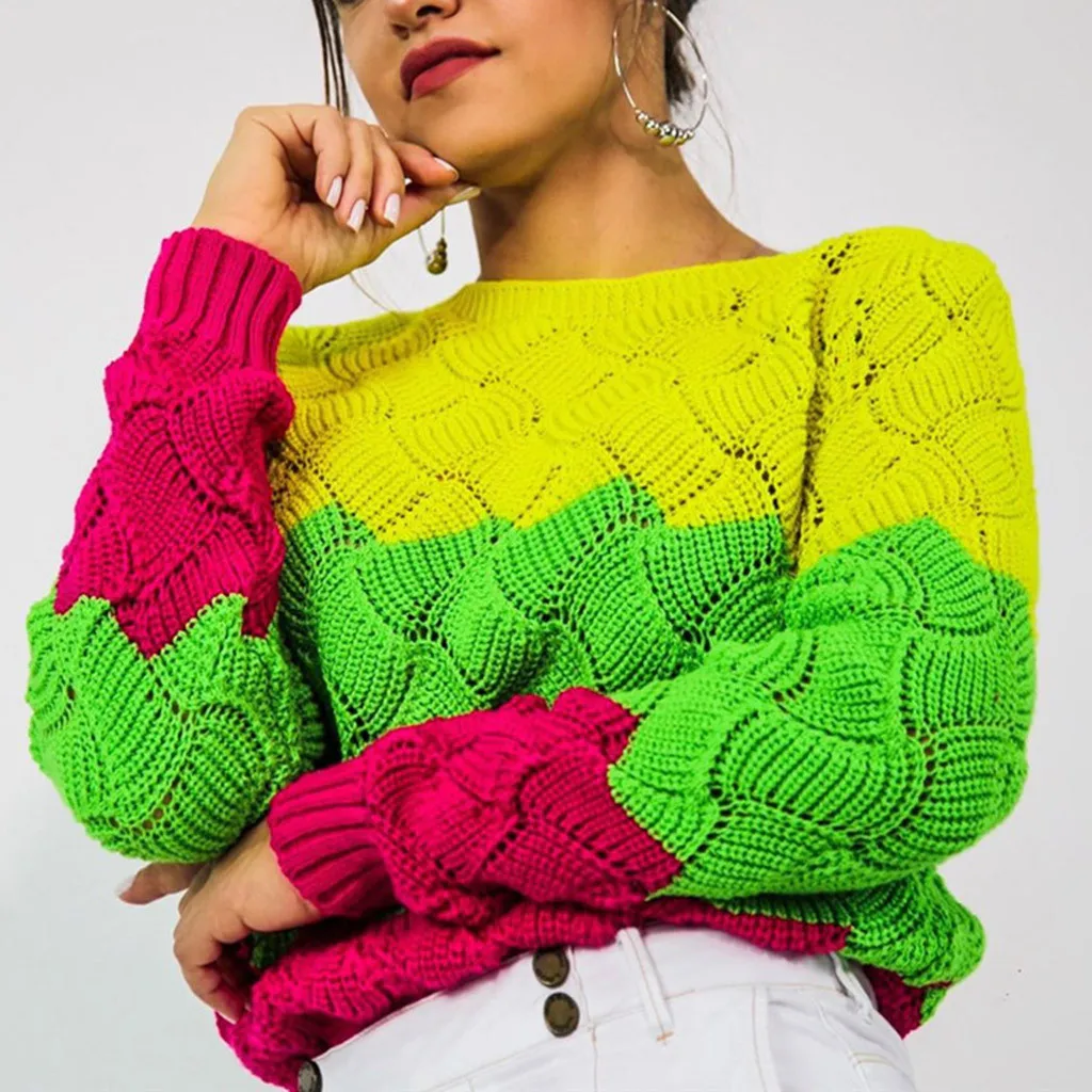 Женский свитер Модный повседневный облегающий вязаный в полоску с длинным