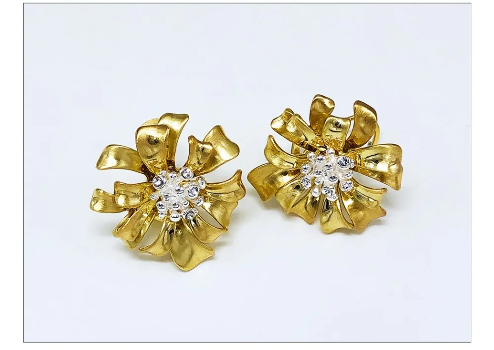 Viennois Rose Gold& Gold Color Stud Earrings Rhinestone Flower Pendent Necklace Set For Women Metal Party Jewelry Set