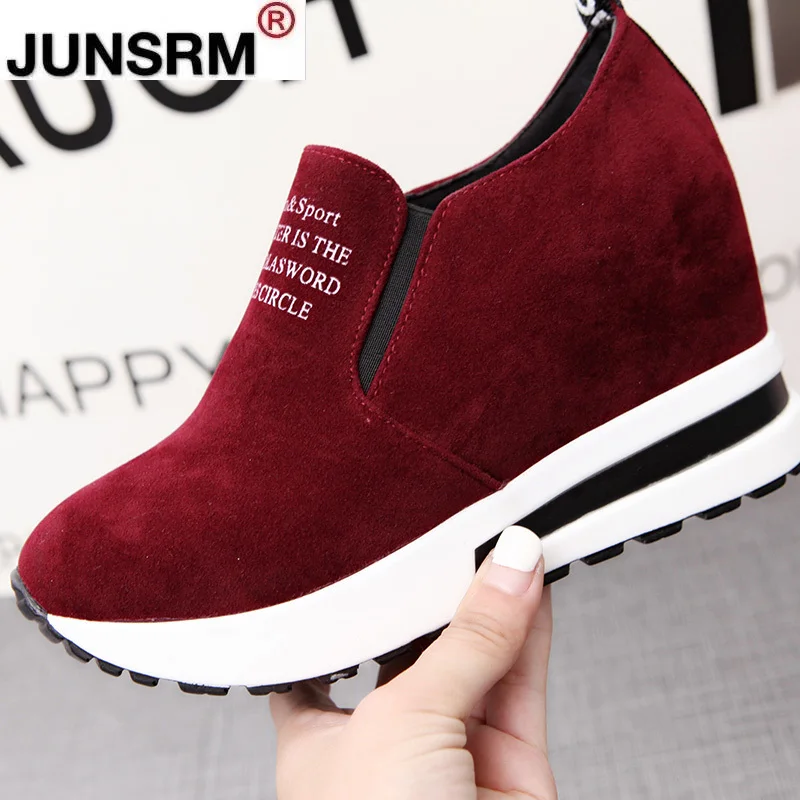 

New Flock Increasing Shoes High Heels Lady Casual black Women Sneakers Leisure Platform Shoes Slip-On Breathable Height Sneakers