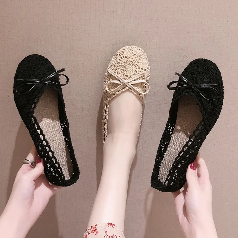 

Lace Ballet Flats Women Flat Cloth Shoes Air Mesh Slip On Loafers Summer Breathable Fashion Female Casual Moccains Lady Footwear