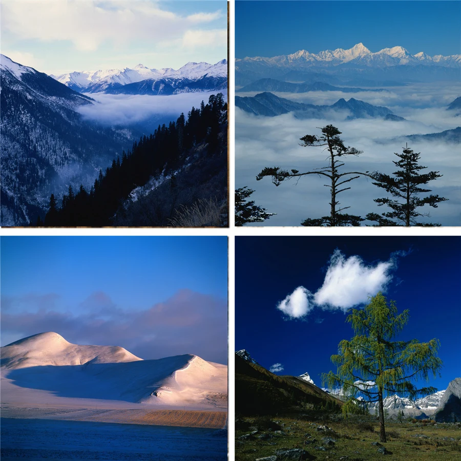 Виниловый фон Nitree для фотосъемки природный пейзаж снег горы голубое небо облако