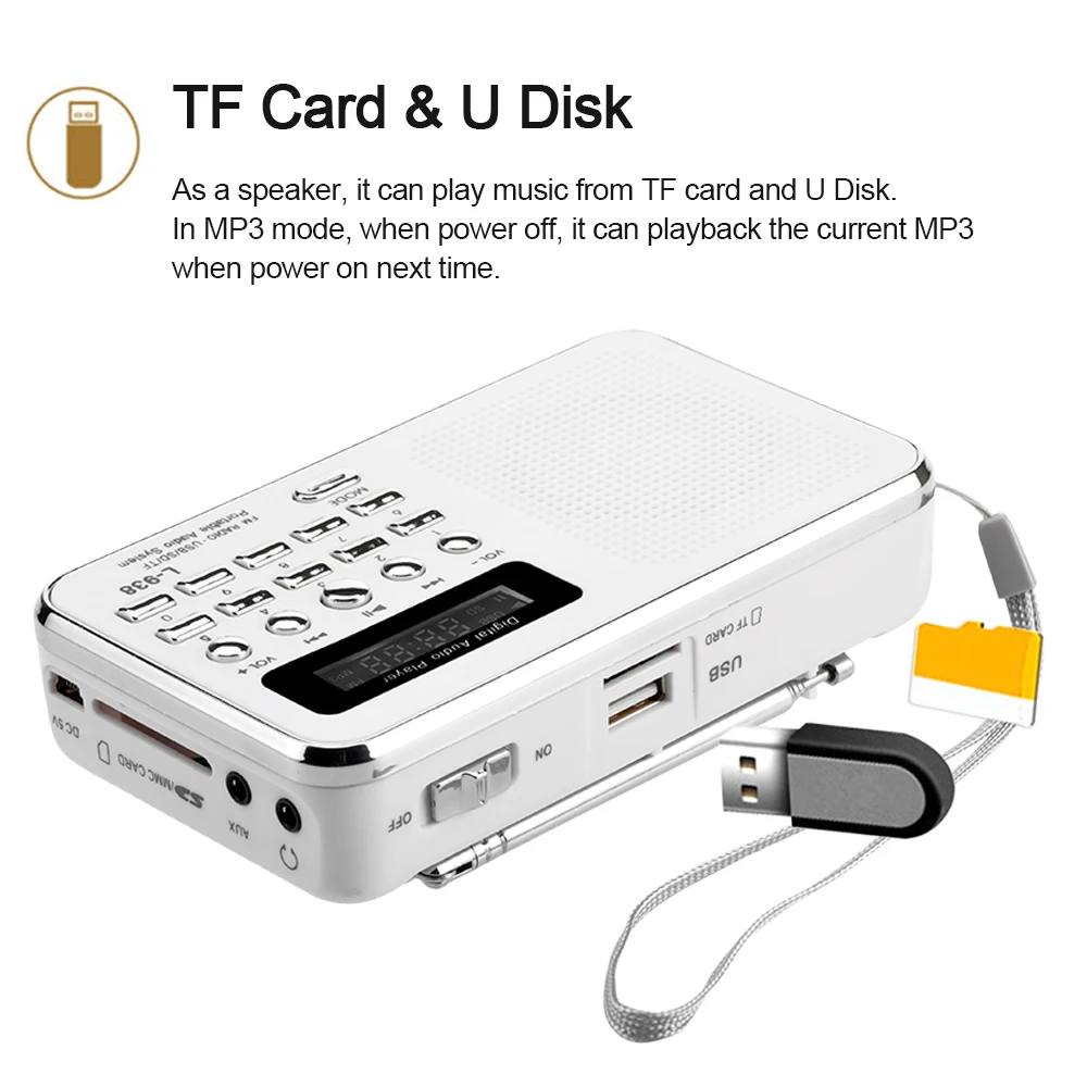 Цифровой портативный мини FM радиоприемник L 938 3 Вт стереоколонка mp3 плеер с