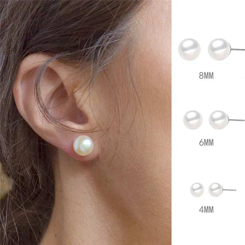 Женские серьги из серебра 925 пробы с пресноводным жемчугом 4 8 мм|Серьги-гвоздики| |