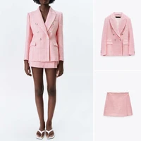new suits with shorts fashion sets double breasted korean suit female high waist shortstwo piece set lattice pink shorts sets