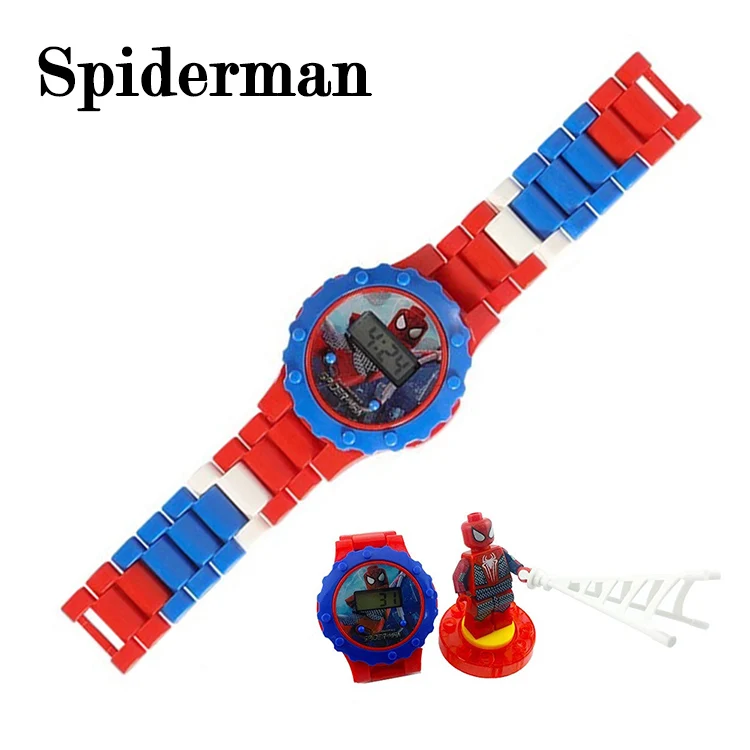 Spiderman Детская игрушка часы летучая мышь Железный человек Марвел Мстители электронные гаджеты принцесса девушки подарок на день рождения Блоки обучающие игрушки для детей - Цвет: Spiderman