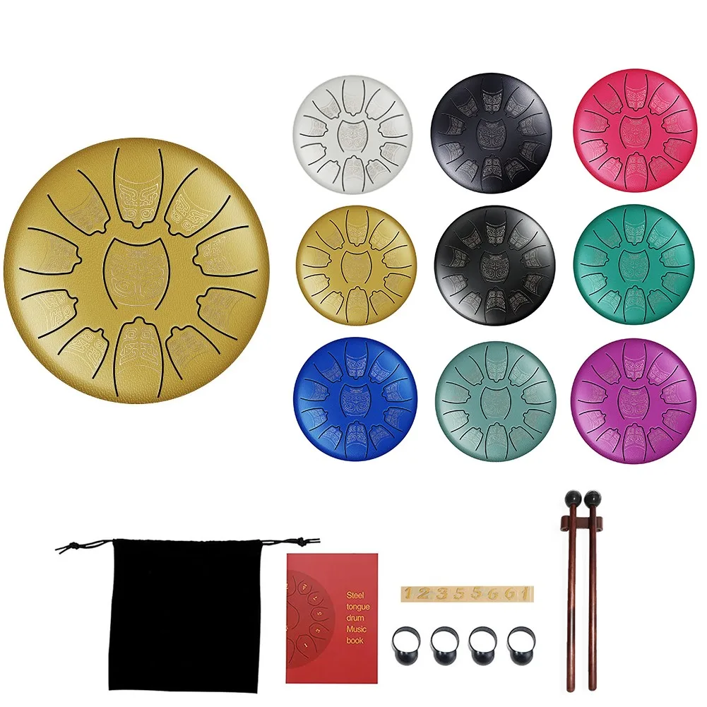 

6 inch 11-Tone Steel Tongue Drum Mini Hand Pan Drums with Drumsticks Percussion Instruments Yoga Meditation Handheld Tank Drum