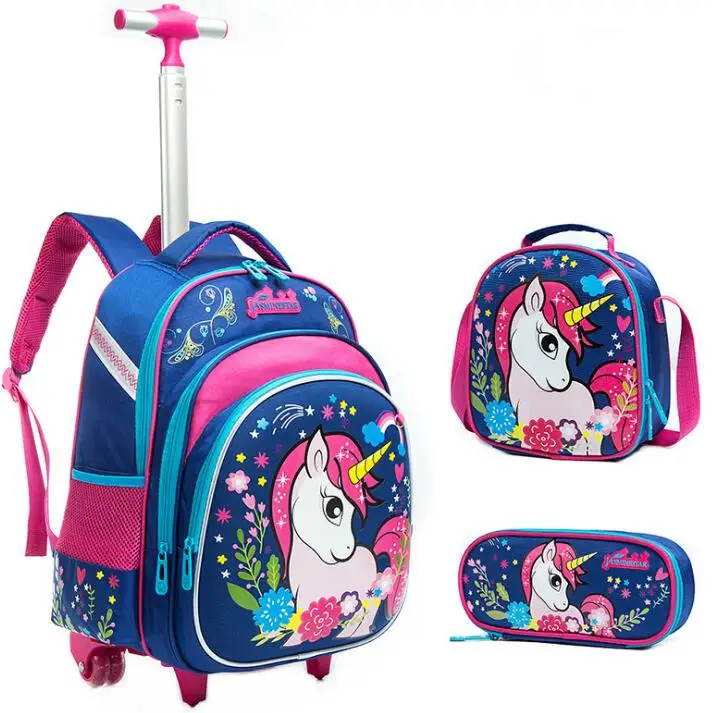 Детский Школьный рюкзак на колесиках для мальчиков, комплект с сумкой на колесиках для обеда, детский школьный ранец на колесиках для девоч...