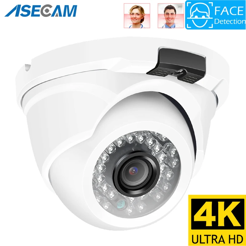 

8MP 4K IP Camera Outdoor Ai Face Detection H.265 Onvif CCTV Metal White Dome Night Vision IR 5MP POE Human Video Security Camera