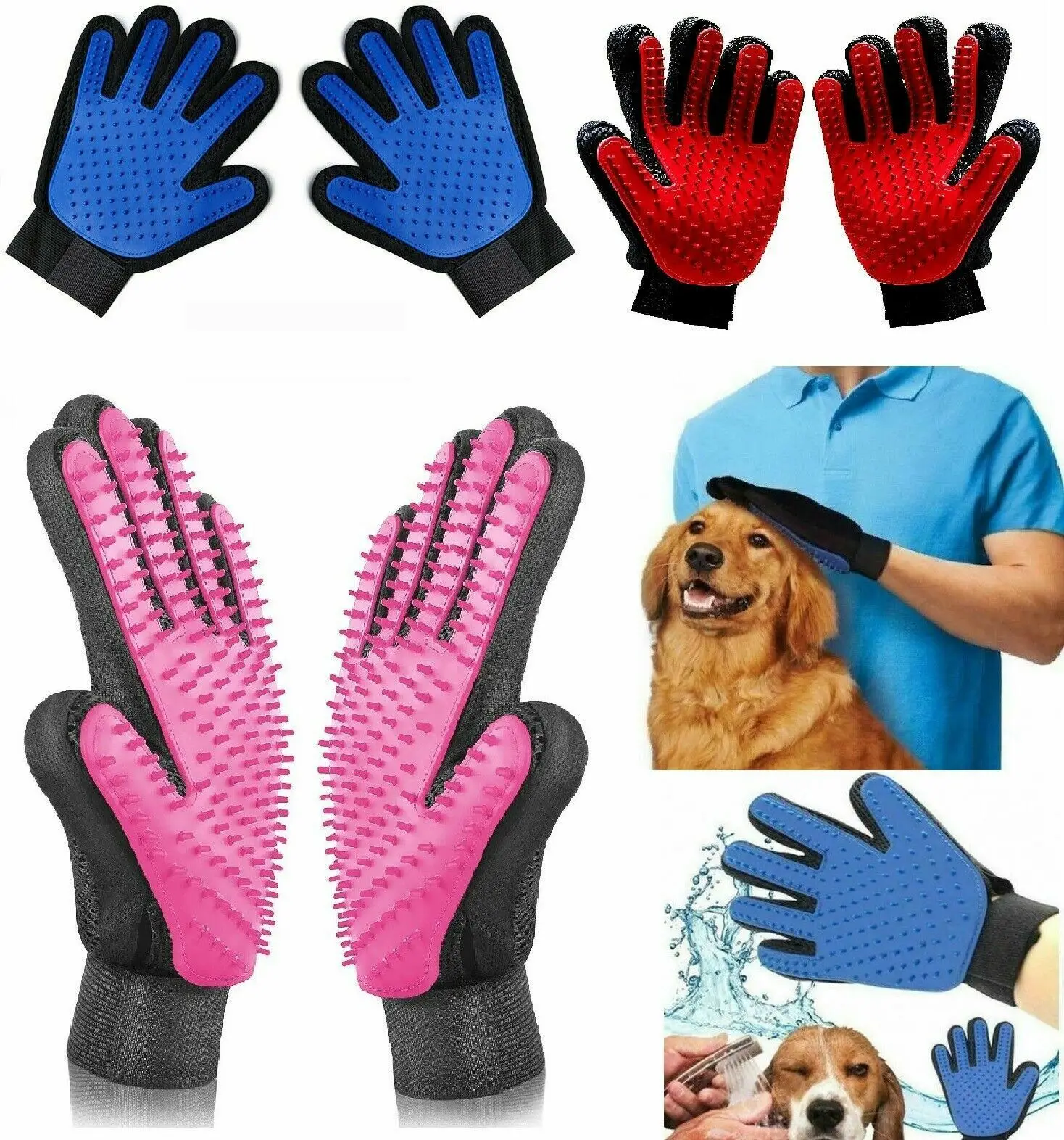 

Красивые перчатки для домашних животных, собак, кошек, очищенная щетка, перчатки для удаления волос, покрытие, синий/розовый/красный, удобно...