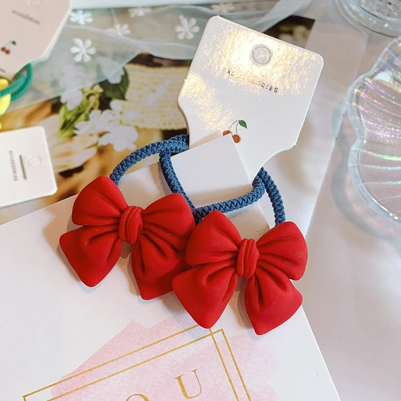 

2pcs Candy Color Girls Hair Rope Bow Hair Ties Children Hair Gum Scrunchies Cute Ponytail Holder Cute Bowknot Elastic Hair Bands