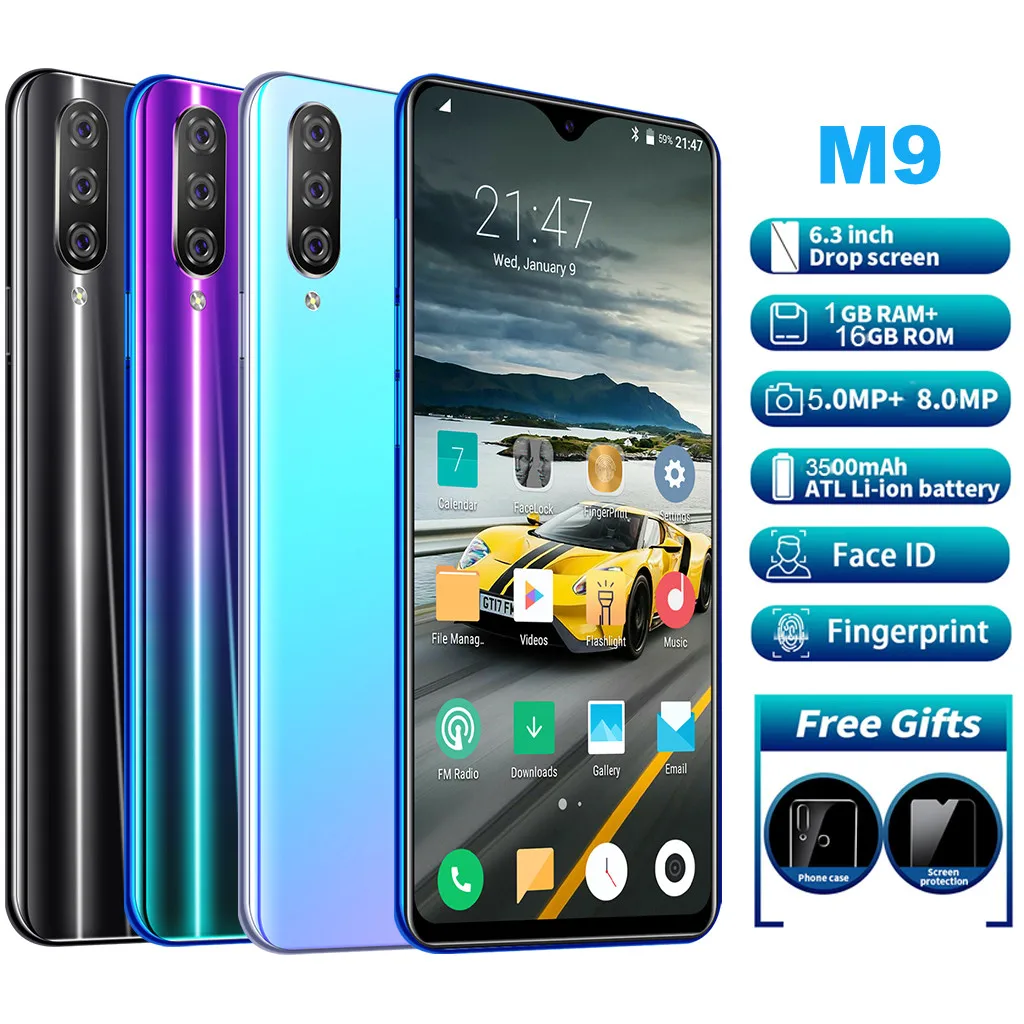 M9 Восьмиядерный 6 3 дюймовый дропшиппинг экран Android 9 1 1G + 16G gps 3g вызов Смартфон