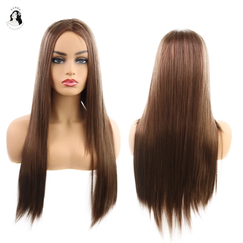

DAN BO Synthetic Fiber Wig 65cm Long Straight Hair Brown Black Light Gold Multicolor Wig Female Cosplay Wig