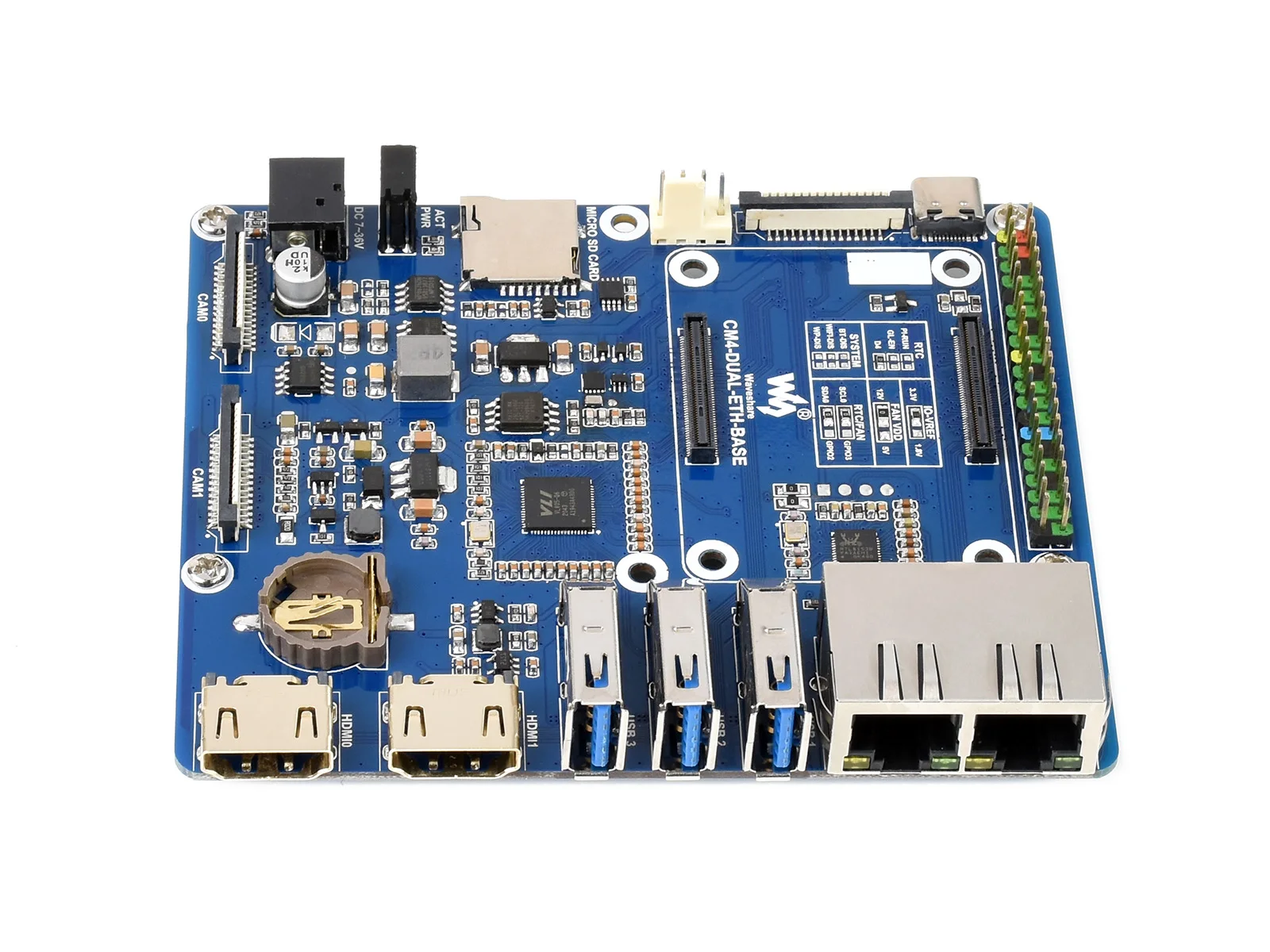 

Waveshare Dual Gigabit Ethernet Base Board Designed for Raspberry Pi Compute Module 4, Powerful Ethernet Capability