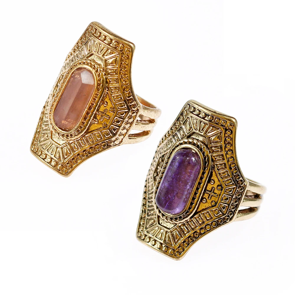 Винтажные Этнические Ретро Кольца с фиолетовым розовым камнем для женщин и