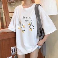 duck cartoon print summer t shirts women short sleeve o neck casual cotton loose shirts girls korean tops tees harajuku w971