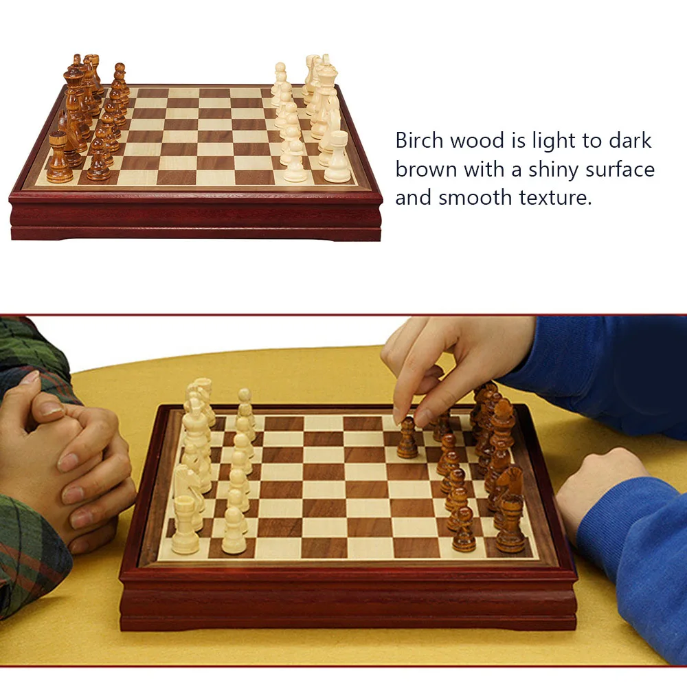 

Grade Wooden Folding Middle Chess Set Solid Wood Pieces Birch Chess Table Children Kids Games Entertainment Accessories