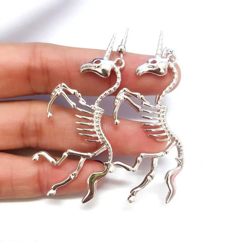 

Hip Hop Unicorn Skeleton Earrings Punk Unicorn Horse Pendant Dangle Earrings For Women Cool Unique Skull Drop Earrings Jewelry