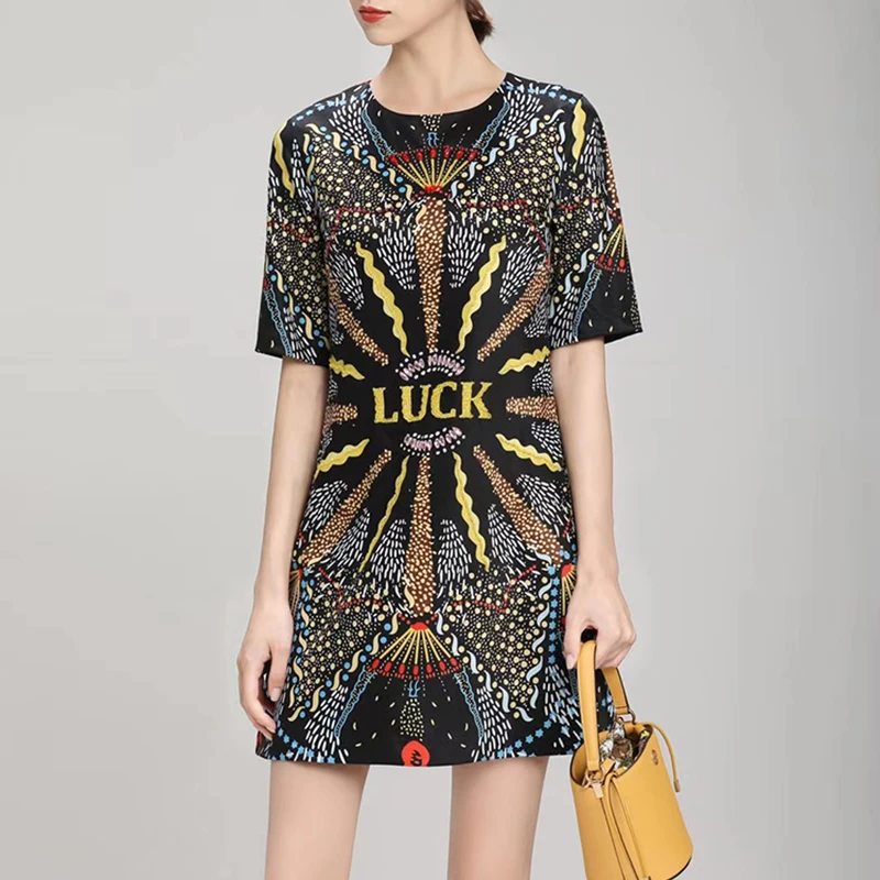 

2021 Summer Designer Fashion Dress Women Vintage Letter Printed Beading Crystral Classic Dresses