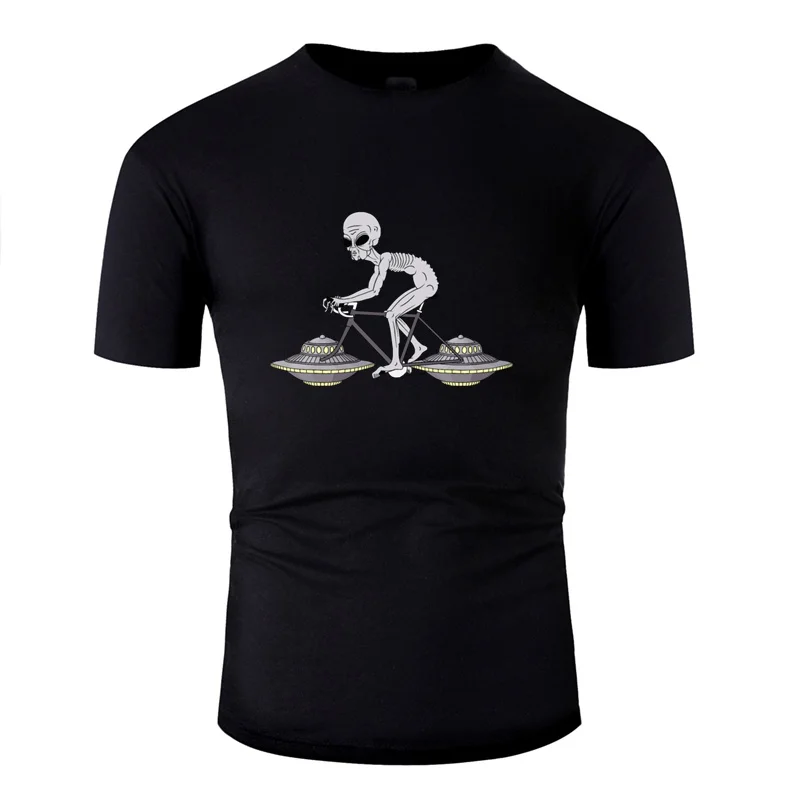 Серая футболка с принтом инопланетянина для езды на велосипеде колесами НЛО