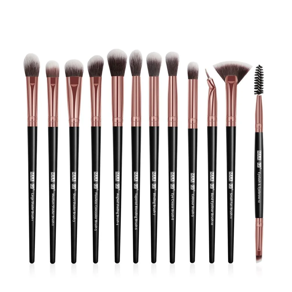 

High Quality Nylon Wool 12 Pcs Eye Makeup Brush Sets Small Fan Bend Eyeliner Eyelash Blending Brushes Kits Beauty Cosmetic Tools