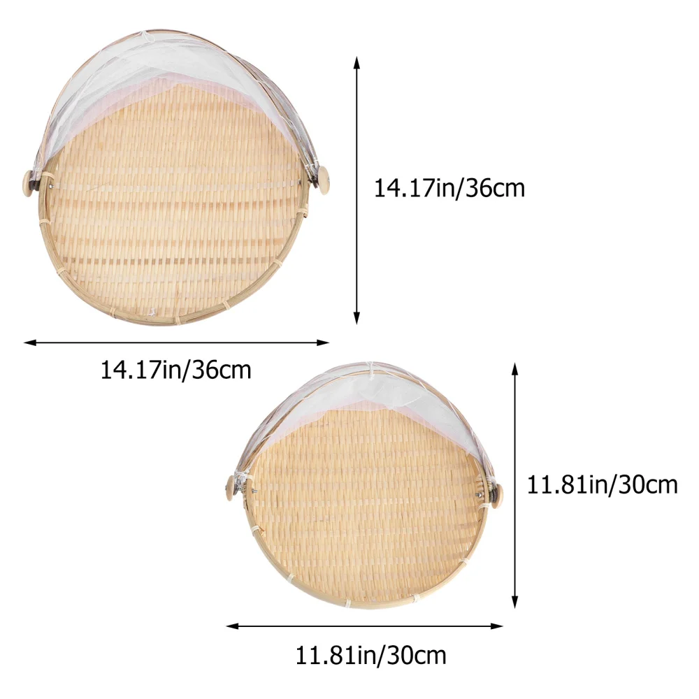 

2PCS Household Steamed Bread Basket Round Dustpan Bamboo Woven Storage Basket