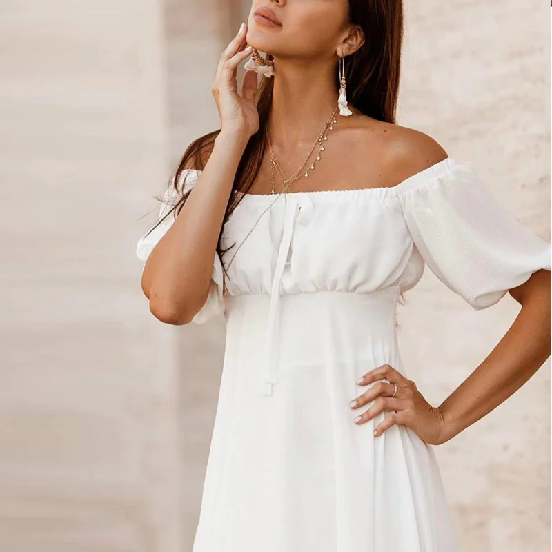 

Asymmetrical Dovetail Sexy Dress Woman Slash Neck Lantern Sleeve Lace Up Patchwork Summer Women's Dresses 2021 Lady Vestidos