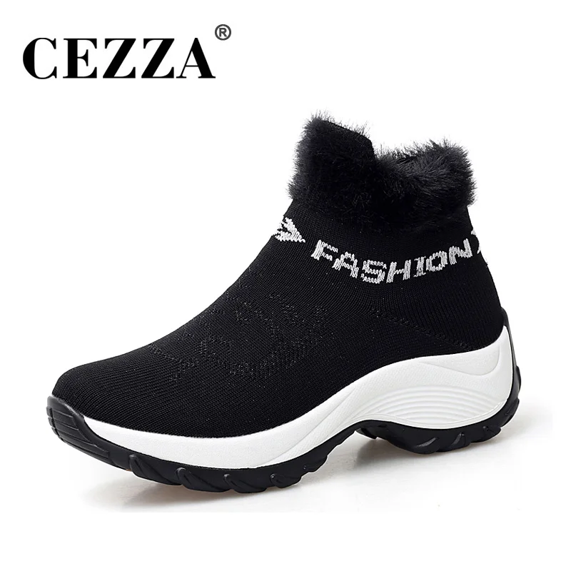 CEZZA коллекция 2019 года зимние женские ботинки ботильоны на платформе черные