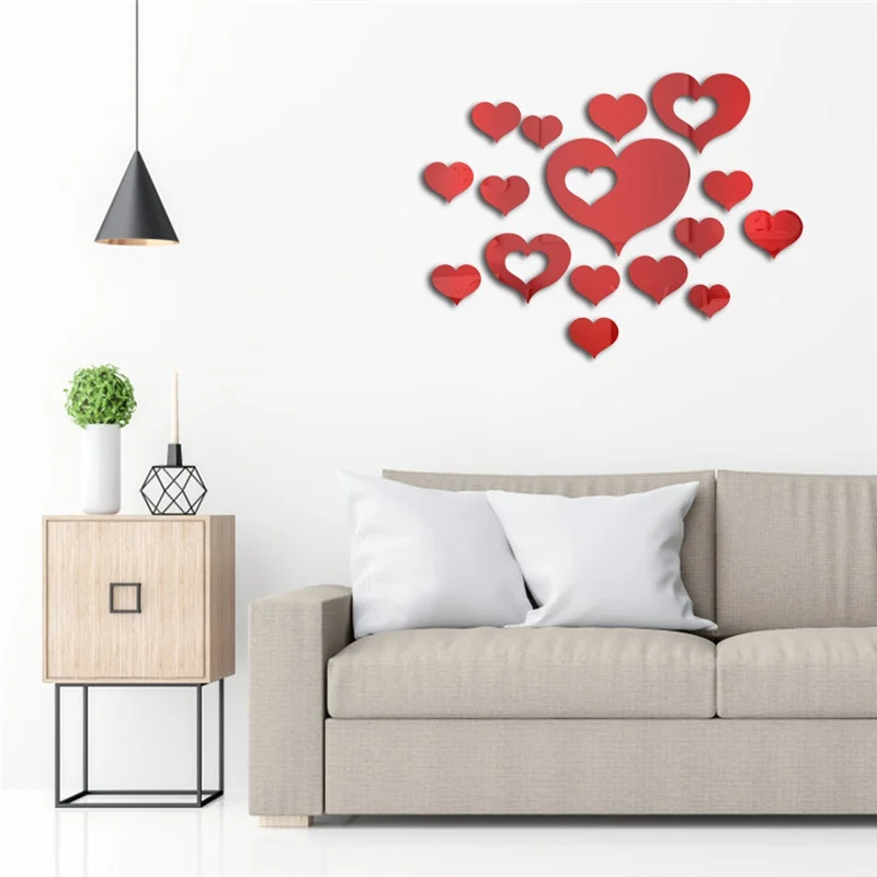 3D Mirror Wall Sticker Heart Shaped Mirror Wall Stickers Removable DIY Wall Poster Decor For Home Living Room