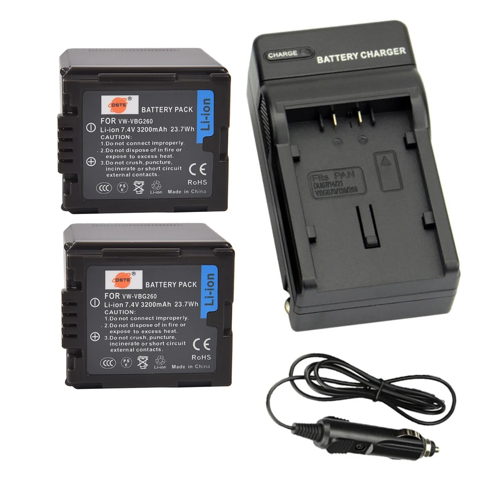 DSTE 2 шт. VW VBG260 аккумуляторная батарея + зарядное устройство для путешествий и