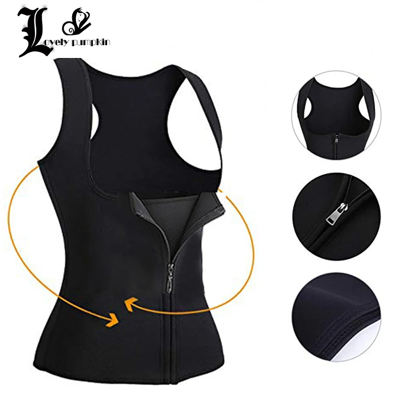 Women Waist Trainer Vest Slim Corset Neoprene Sauna Tank Top Zipper Weight Loss Body Shaper Shirt