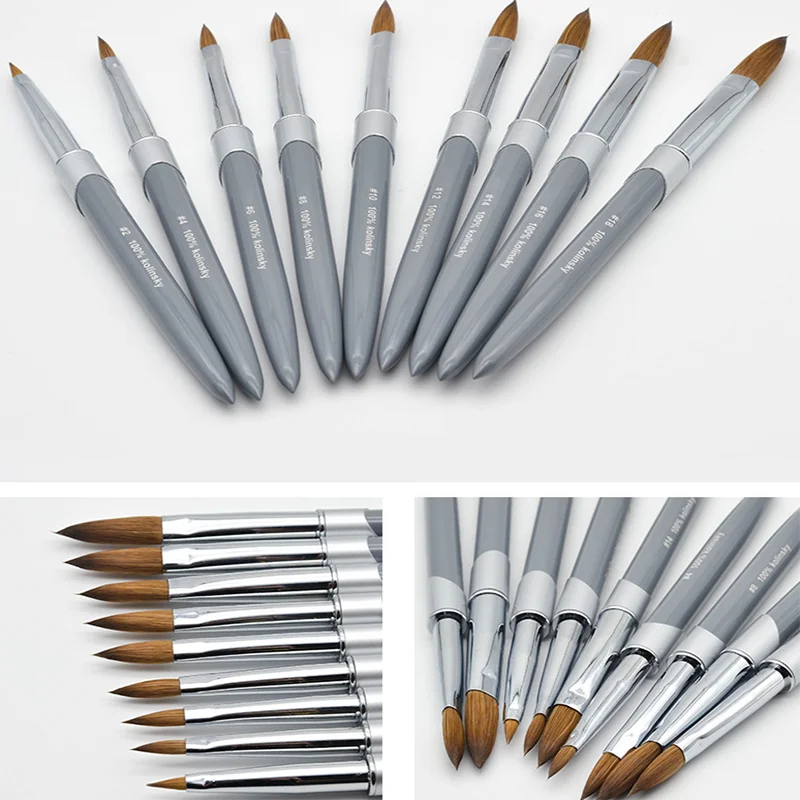 20PCS Kolinsky Nail Art Brush No 2/4/6/8/10 UV Gel Carving Pen Brush Liquid Powder DIY Nail Drawing Liquid Acrylic Handl