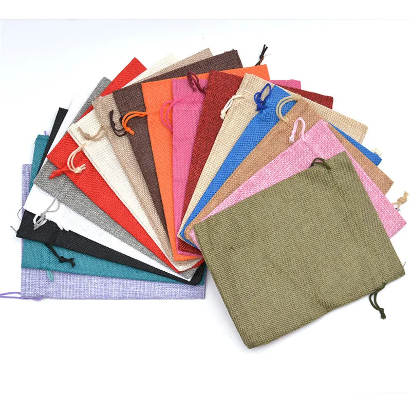 

Natural Linen Jewelry Gift Bags 15x20cm Jewelry Bags Cotton Linen Makeup Drawstring Pouches Gift Packaging Pouch Display Wedding